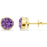 Amethyst Round Bezel 6mm Earrings in 18ct Gold