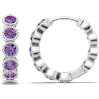 Amethyst Round Bezel Milgrain Huggie Earrings in 18ct White Gold