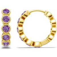 Amethyst Round Bezel Milgrain Huggie Earrings in 18ct Gold