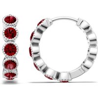 Ruby Round Bezel Milgrain Huggie Earrings in 18ct White Gold
