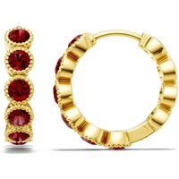 Ruby Round Bezel Milgrain Huggie Earrings in 18ct Gold