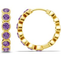 Amethyst Round Bezel Milgrain Hoop Earrings in 18ct Gold