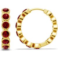 Ruby Round Bezel Milgrain Hoop Earrings in 18ct Gold