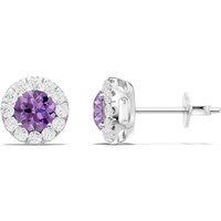 Amethyst and Diamond Round Halo 4mm Earrings in 9ct White Gold