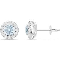 Aquamarine and Diamond Round Halo 4mm Earrings in 18ct White Gold