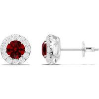 Ruby and Diamond Round Halo 4mm Earrings in 18ct White Gold