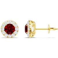 Ruby and Diamond Round Halo 4mm Earrings in 9ct Gold