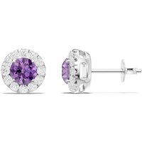 Amethyst and Diamond Round Halo 5mm Earrings in 18ct White Gold