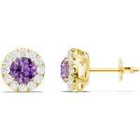 Amethyst and Diamond Round Halo 5mm Earrings in 18ct Gold