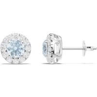 Aquamarine and Diamond Round Halo 5mm Earrings in 18ct White Gold