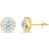 Aquamarine and Diamond Round Halo 5mm Earrings in 18ct Gold