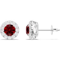 Ruby and Diamond Round Halo 5mm Earrings in 18ct White Gold