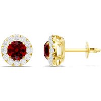 Ruby and Diamond Round Halo 5mm Earrings in 18ct Gold