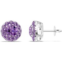 Amethyst and Diamond Round Halo 6mm Earrings in 18ct White Gold