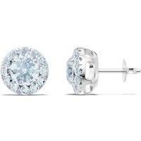 Aquamarine and Diamond Round Halo 6mm Earrings in 9ct White Gold