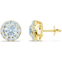 Aquamarine and Diamond Round Halo 6mm Earrings in 9ct Gold