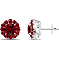 Ruby and Diamond Round Halo 6mm Earrings in 9ct White Gold