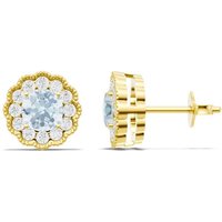 Aquamarine and Diamond Floral Halo 4mm Earrings in 9ct Gold