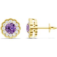 Amethyst and Diamond Floral Halo 5mm Earrings in 18ct Gold