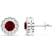 Ruby and Diamond Floral Halo 5mm Earrings in 18ct White Gold