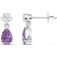 Amethyst and Diamond Pear Round Accent Earrings in 18ct White Gold
