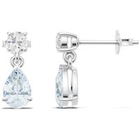 Aquamarine and Diamond Pear Round Accent Earrings in 18ct White Gold
