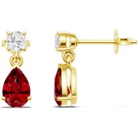 Ruby and Diamond Pear Round Accent Earrings in 9ct Gold