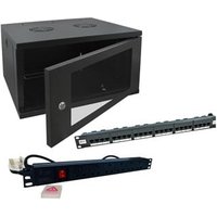 6U Wall Mount Rack Cabinet 24P CAT6e Patch Panel & 6 Way PD