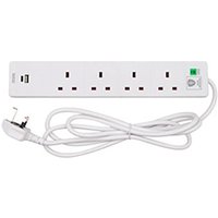 2 Metre 4 Socket Mains Extension Lead USB Ports