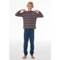 Schlafanzug lang Bündchen Ringel kakaobraun - Nightwear 176