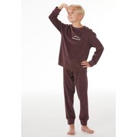 Schlafanzug lang Frottee Bündchen kakaobraun - Nightwear 98