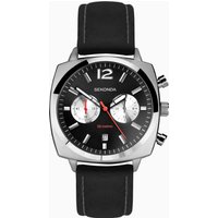 Sekonda Sekonda Airborne Men's Chronograph Watch | Silver Case & Black Leather Strap with Black Dial | 30028