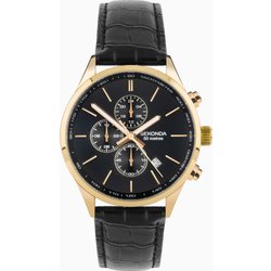 Sekonda Sekonda Endurance Dual Time Men's Watch | Gold Alloy Case & Black Leather Strap With Black Dial | 30107