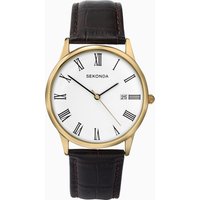 Sekonda Sekonda Classic Men's Watch | Gold Case & Leather Upper Strap with White Dial | 3676