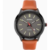 Sekonda Sekonda Minimal Men's Watch | Black Case & Brown Leather Strap with Grey Dial | 1828