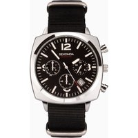 Sekonda Sekonda Airborne Men's Chronograph Watch | Silver Case & Black Canvas Strap with Black Dial | 1989