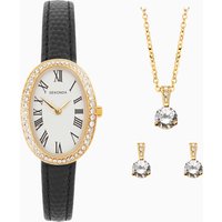 Sekonda Bellamy Ladies Stone Set Gift Set | Gold Case and Black Leather Strap | 49079