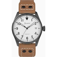 Accurist Accurist Aviation Men's Watch | Black Case & Beige Leather Strap with White Dial | 41mm