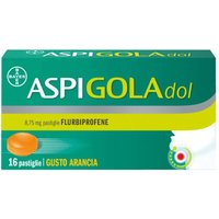 Aspi Gola DOL Caramelle Gola Antinfiammatorio per Mal di Gola Senza Zucchero Gusto Arancia, 16 Pastiglie