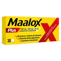 Maalox Plus 200mg + 200mg + 25mg Trattamento Iperacidità Bruciore e Dolore Gastro-Intestinale, 30 Compresse Masticabili