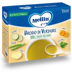 Mellin - Brodo di Verdure per Tutta la Famiglia, 100% Gusto Delicato, 10 Bustine Monodose