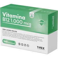 T-Rex Vitamina B12 1000mcg e Acido Folico 400mcg Integratore di Benessere, 160 Compresse
