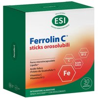 Esi Ferrolin C Integratore Alimentare di Ferro e Vitamina C, 30 stick orosolumbili