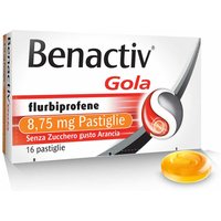 Benactiv Gola 8,75mg Flurbiprofene Pastiglie Senza Zucchero Gusto Arancia Trattamento di Stati Infiammatori del Cavo Orofaringeo, 16 Pastiglie