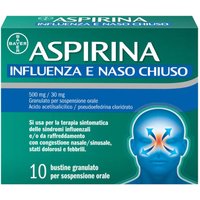 Aspirina Influenza e Naso Chiuso Antidolorifico Decongestionante contro Sintomi Influenzali, 10 Buste