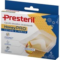 Presteril HoneyPRO - Cerotti Idroattivi Cicatrizzanti per Ustioni e Ferite Misura 7.5 x 4.5 cm, 5 Pezzi