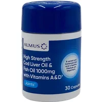Almus High Strength Cod Liver Oil and Fish Oil 1000mg with Vitamins A&D 30 Capsules