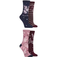 Women's 4 Pair Harry Potter Hogwarts Cotton Socks Assorted 4-8 Womens