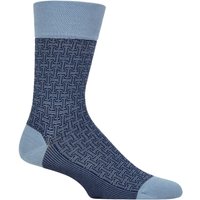 1 Pair Falke Sensitive London Cotton Patterned Left Right Socks Comfort Cuff Sky Blue 8.5 11
