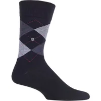 Mens 1 Pair Burlington Manchester Argyle Cotton Socks Black / Greys 11-14 Mens